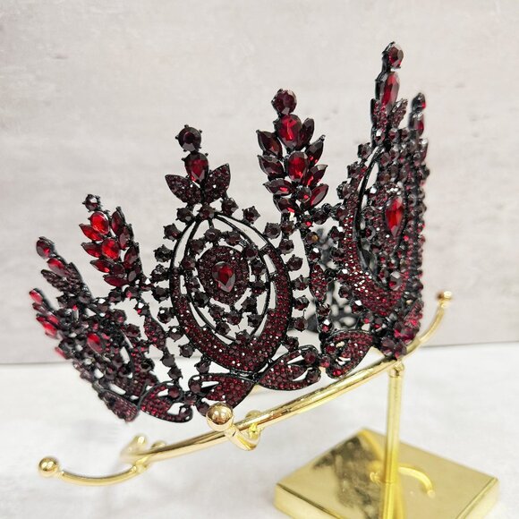 Black Crown, Goth Wedding Crown, Red Crystal Crown, Cosplay Costume, renaissance main image 4